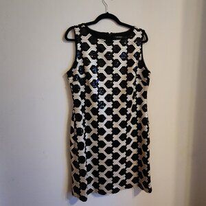 Lauren by Ralph Lauren Black & White Sequin Pattern Sheath Dress